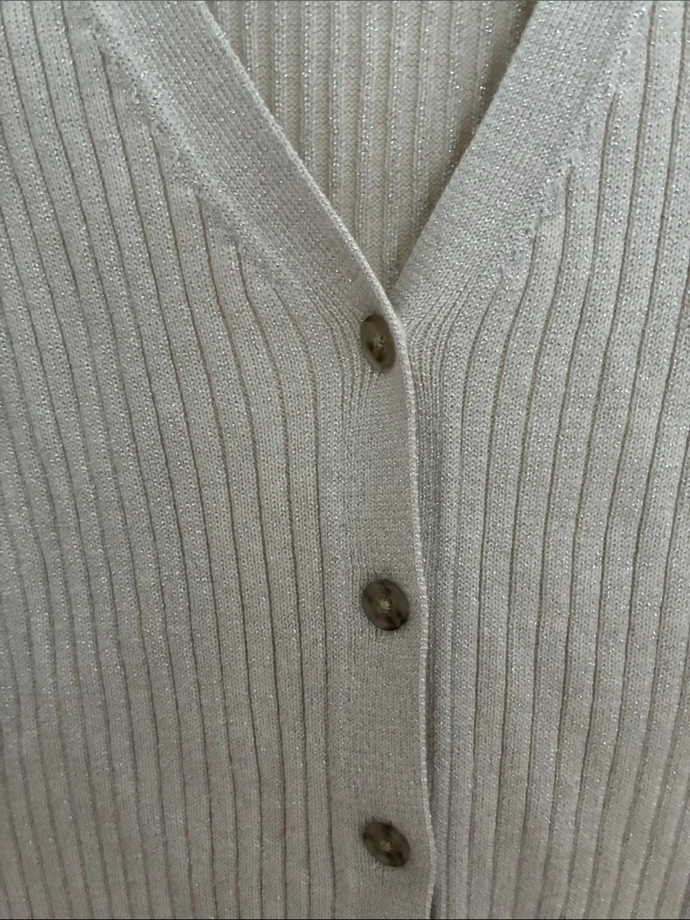 GAP Cream Ribbed V-Neck Button-Up Cardigan with Metallic Thread - Picture 4 of 4